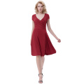 Belle Poque Mujer Casual Vino Rojo Cap manga V-cuello Alto Stretchy A-Line vestido BP000314-2